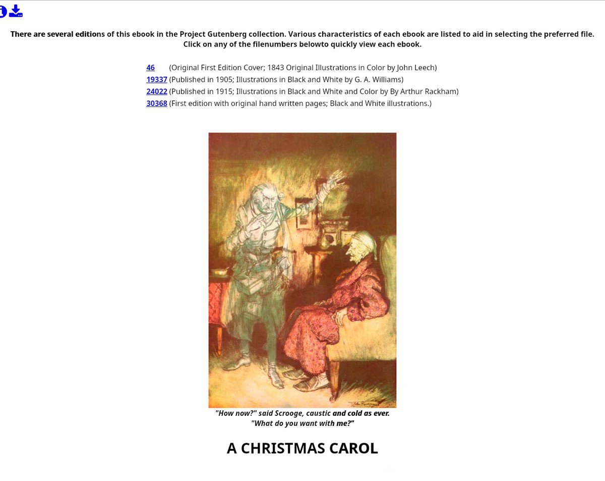 A Christmas Carol from the Gutenberg collection with color illustration
