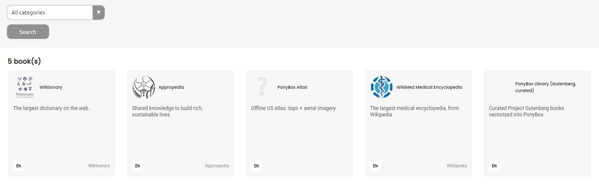 The PonyBox library: five offline collections