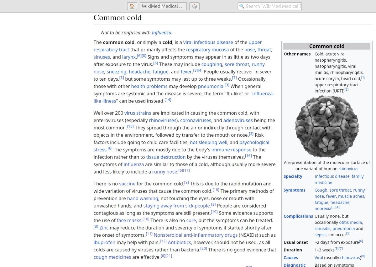 WikiMed medical encyclopedia article on the common cold